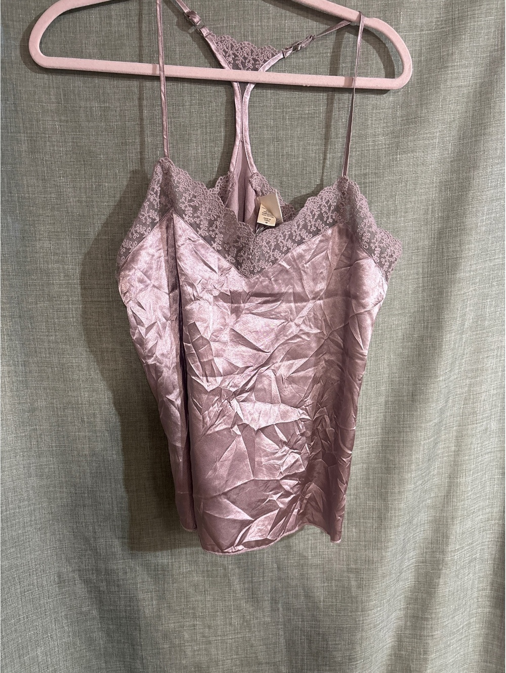 Daytrip Mauve Satin Lace Trim Racerback Tank Top - Size M